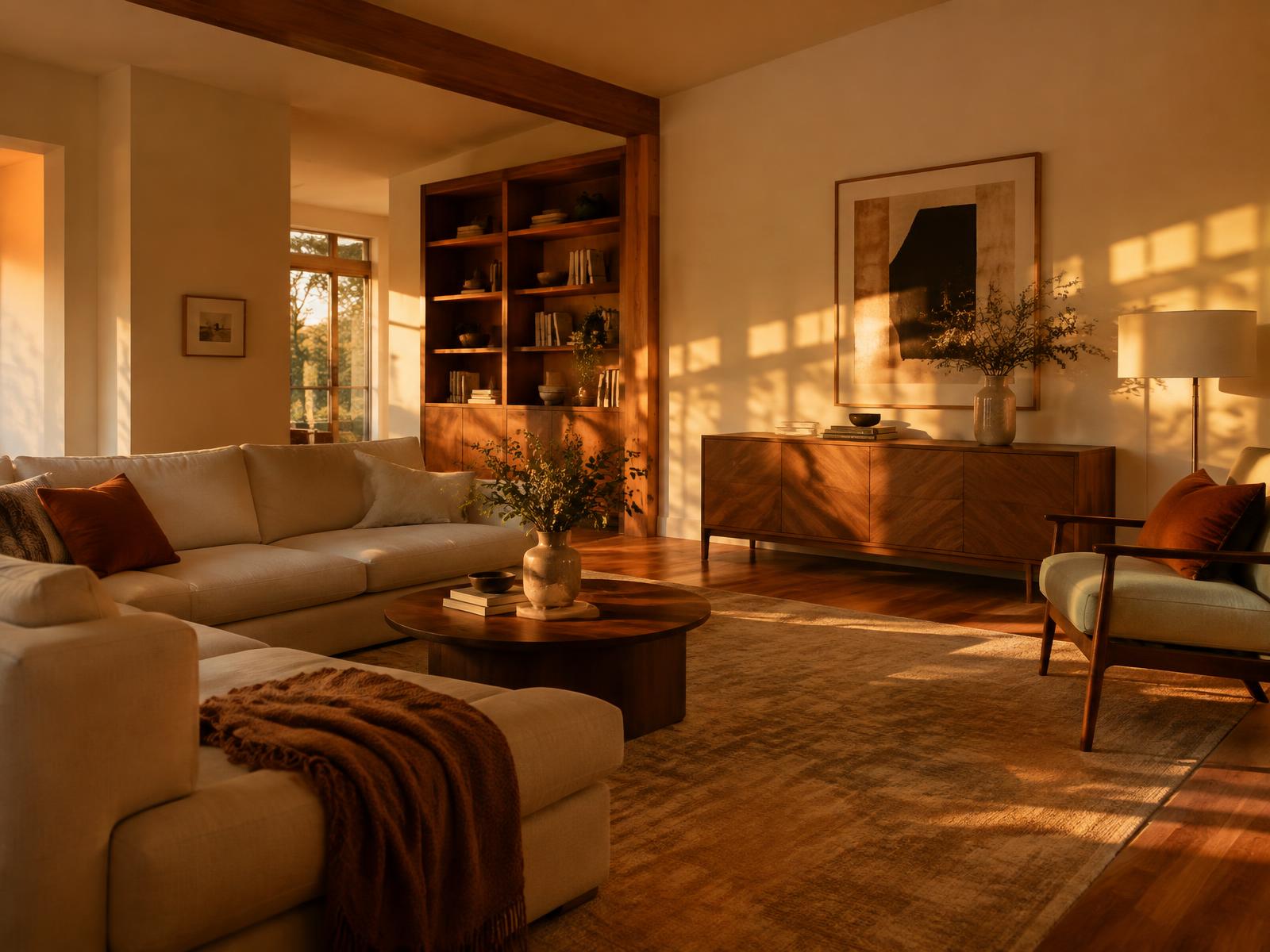 Warm living room at golden hour